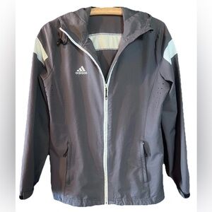 Adidas Womens Hooded Windbreaker Track Jacket Size Medium Grey Outdoors Hiking